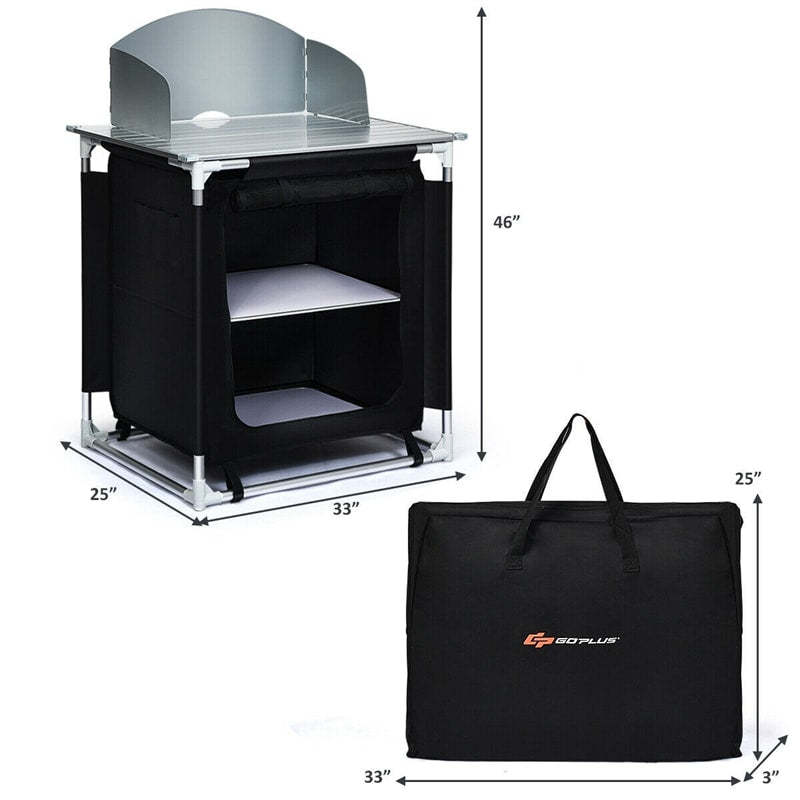 Portable Camping Kitchen Outdoor Cooking Table with Storage Shelves