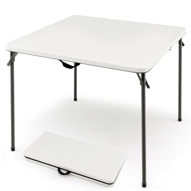 34" Square Folding Card Table Portable HDPE Outdoor Picnic Dining Table with Metal Frame & Carry Straps
