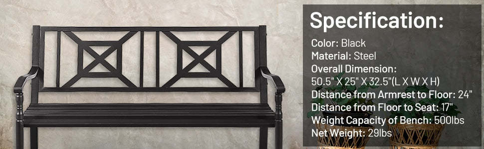 Heavy-Duty Outdoor Patio Garden Bench Loveseat with Decorative Backrest & Armrest