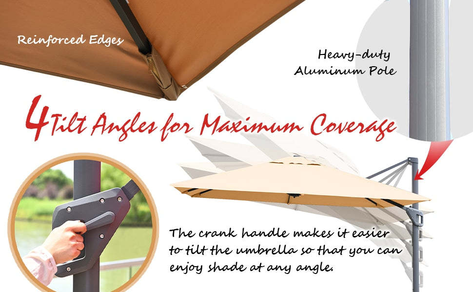 10 x 10 FT Patio Offset Cantilever Umbrella Outdoor Hanging Sun Umbrella with 360° Rotation Tilt & Cross Base