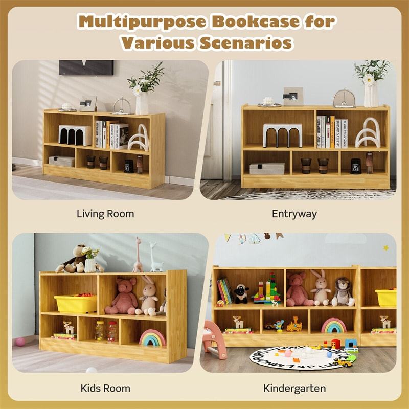 5-Cube Toy Storage Organizer Wood Cube Storage Organizer 2-Shelf Bookcase School Classroom Storage Shelves Daycare Cubbies