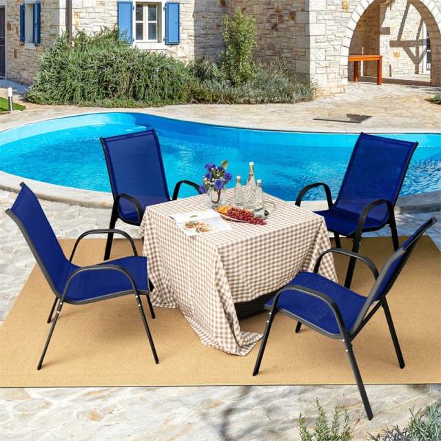 4-Pack Stackable Patio Dining Chairs, Heavy Duty Steel Frame All-Weather Outdoor Chairs with Armrests 330LBS Capacity for Poolside Deck Backyard