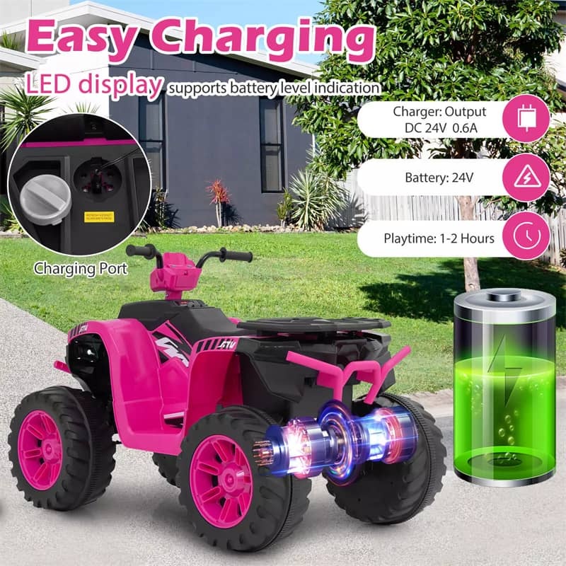 24V Kids Ride On ATV Electric ATV 4-Wheeler with Soft Start, Wireless Connection & LED Lights, Battery Powered Quad Car for 3-8 Boys & Girls