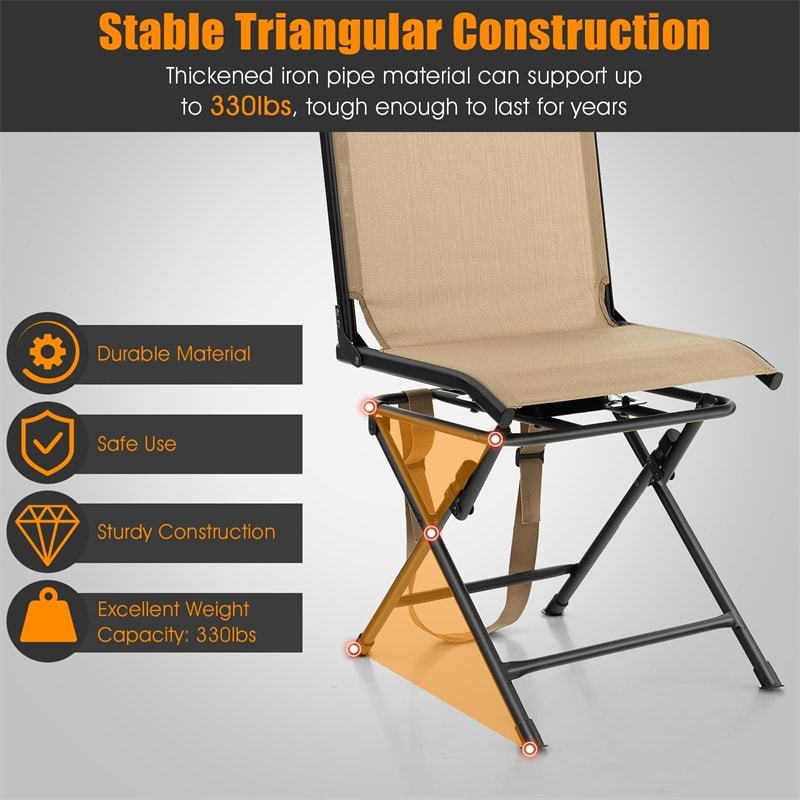 360° Swivel Hunting Blind Chair Folding Hunting Chair with Mesh Backrest & Carry Strap, Portable Silent Deer Ground Blind Chair for Fishing Camp