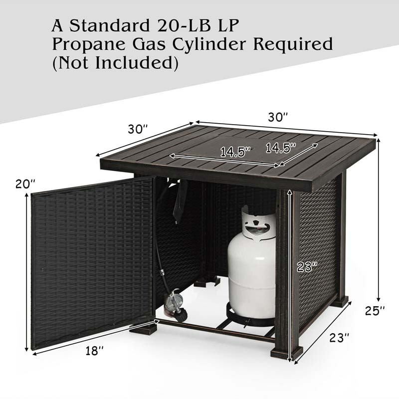 30" 50,000 BTU Square Propane Gas Fire Pit Table Outdoor Patio Heater with Table Cover