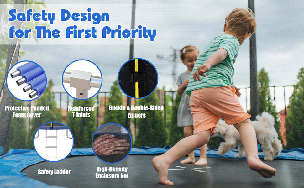 10 FT Outdoor Recreational Trampoline All-weather Backyard Trampoline Bounce Safety Enclosure Net Combo with Ladder for Kids Adults