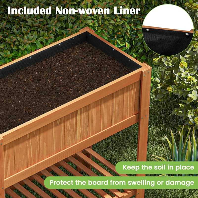 Raised Garden Bed Outdoor Fir Wood Elevated Planter Box Standing Herb Garden Planter with Storage Shelf