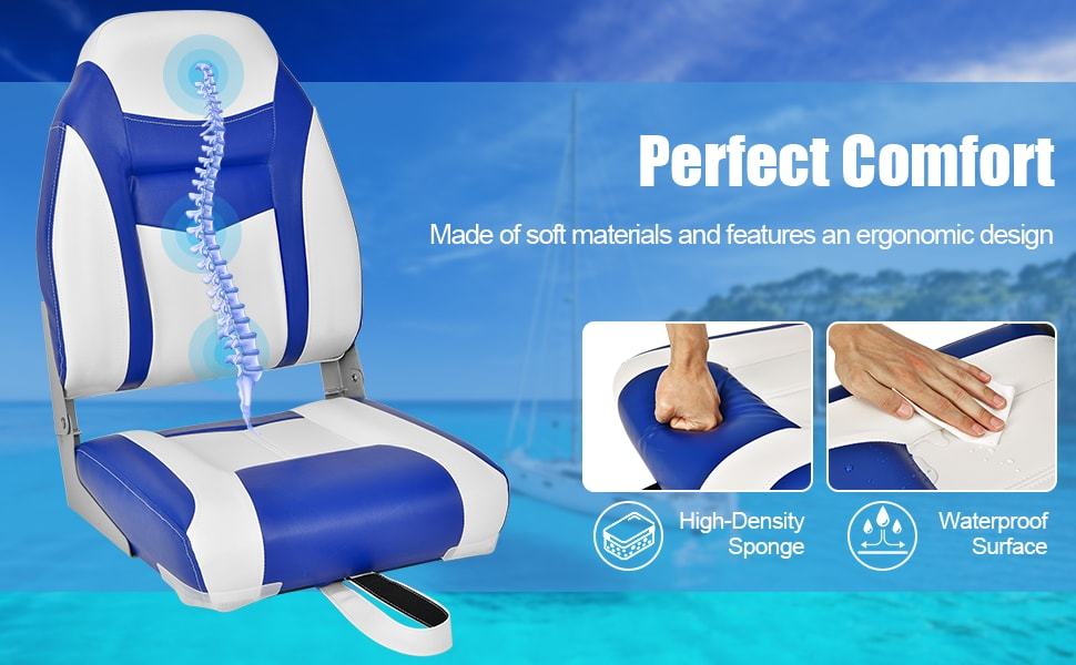 2 Pack High Back Boat Seats Folding Fishing Boat Seats Captain Bucket Seats with Spong Cushion, Flexible Hinges & Stainless Steel Screws