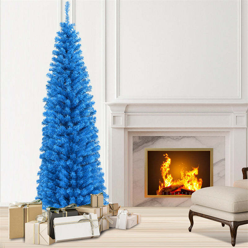 6ft Unlit Pencil Christmas Tree Slim Artificial Xmas Tree with Metal Stand for Holiday Decor