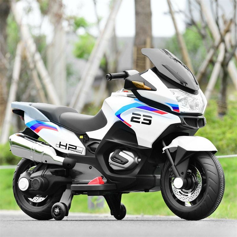 12V Kids Ride-On Motorcycle with Training Wheels, LED Lights & Foot Pedal, Battery-Powered Electric Ride On Motorbike for Boys/Girls Ages 3+