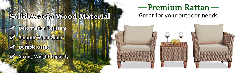 3-Piece Rattan Bistro Sofa Set Patio Furniture Set with Washable Cushions