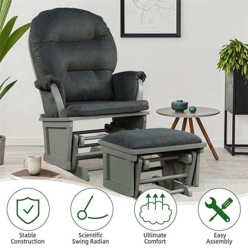 Nursery Glider & Ottoman Set, Wooden Upholstered Glider Rocker with Removable Padded Cushion, Rocking Chair for Napping, Nursing, Reading