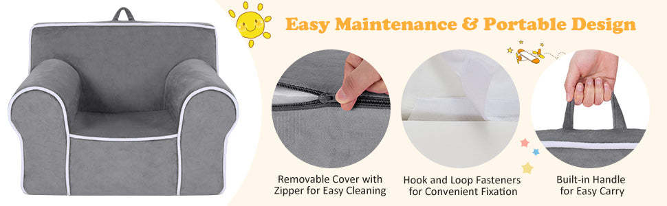 Kids Sofa Foam Filled Toddler Armchair Couch with Removable Washable Velvet Surface for Play Room Nursery