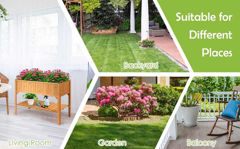 Raised Garden Bed Outdoor Fir Wood Elevated Planter Box Standing Herb Garden Planter with Storage Shelf