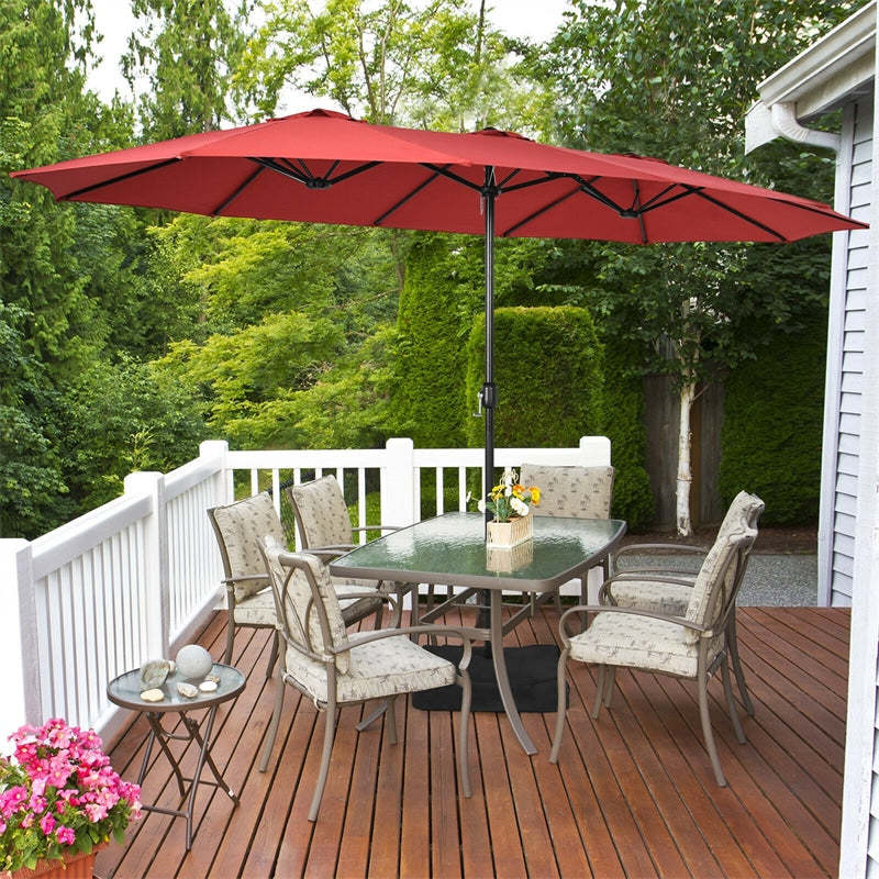 15FT Double-Sided Patio Umbrella with Base, Crank Handle & Air Vent, Extra Large Outdoor Market Umbrella for Poolside, Garden, Backyard