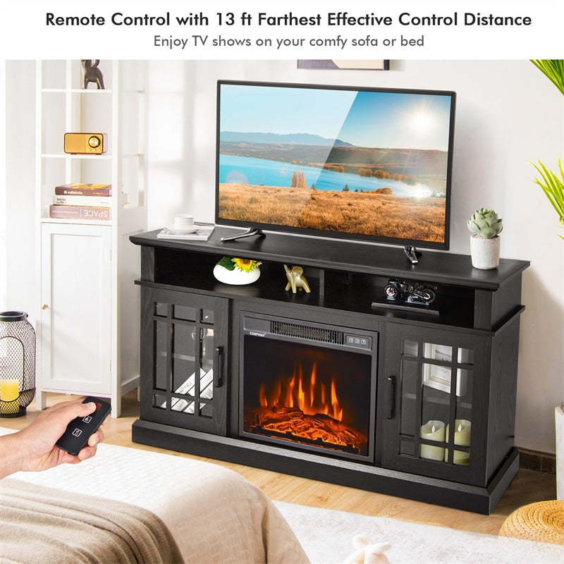 48" Fireplace TV Stand for TVs up to 50", Wood Entertainment Center TV Console with 18" Electric Fireplace, Remote Control, Adjustable Shelves