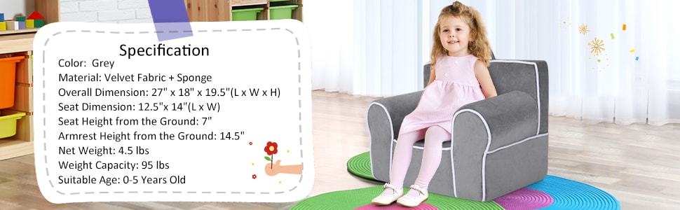 Kids Sofa Foam Filled Toddler Armchair Couch with Removable Washable Velvet Surface for Play Room Nursery