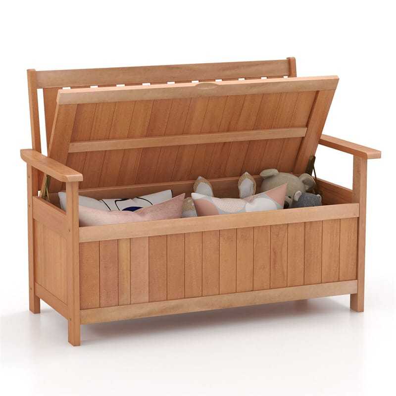 48 Inch Patio Storage Bench Wood Storage Loveseat Entryway Large Deck Box Storage Seat with 34.2 Gal Inner Space & Slatted Backrest