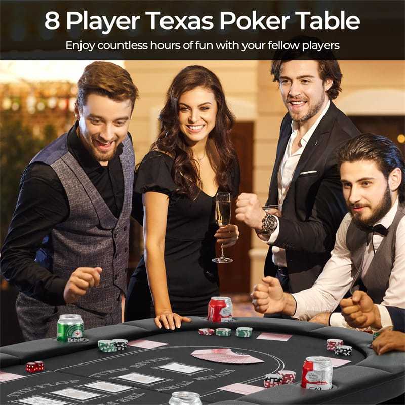 72" Foldable Poker Table, 8-Player Texas Holdem Card Table with Cup Holders, Casino Grade Felt, Portable Oval Blackjack Table for Home Game Room