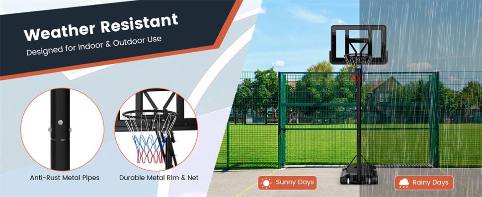 Portable Basketball Hoop Height Adjustable Basketball Goal Indoor Outdoor with 44" Shatterproof Backboard, Fillable Base & Weight Bag