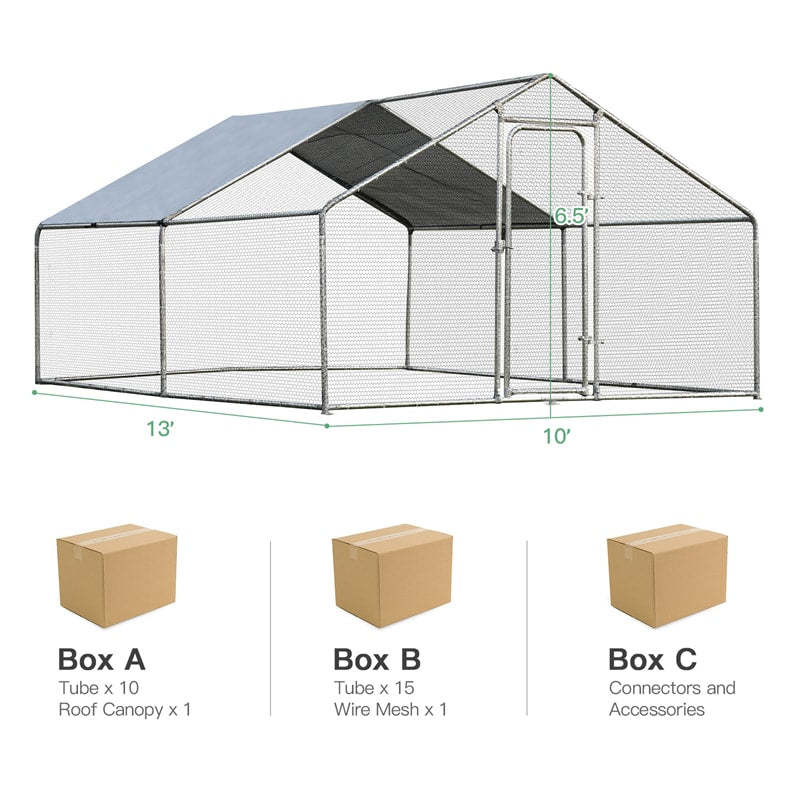 10' x 13‘ Large Metal Chicken Coop, Walk-in Poultry Cage Hen Run House Shade Cage with Waterproof Cover for Outdoor Backyard Farm