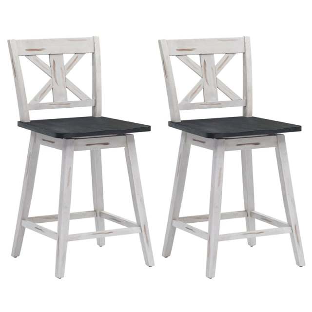 24" Rubber Wood Bar Stools Set of 2, 360° Swivel Counter Height Bar Chairs with Back & Non-Slip Foot Pads for Kitchen Island, Dining Room, Restaurant