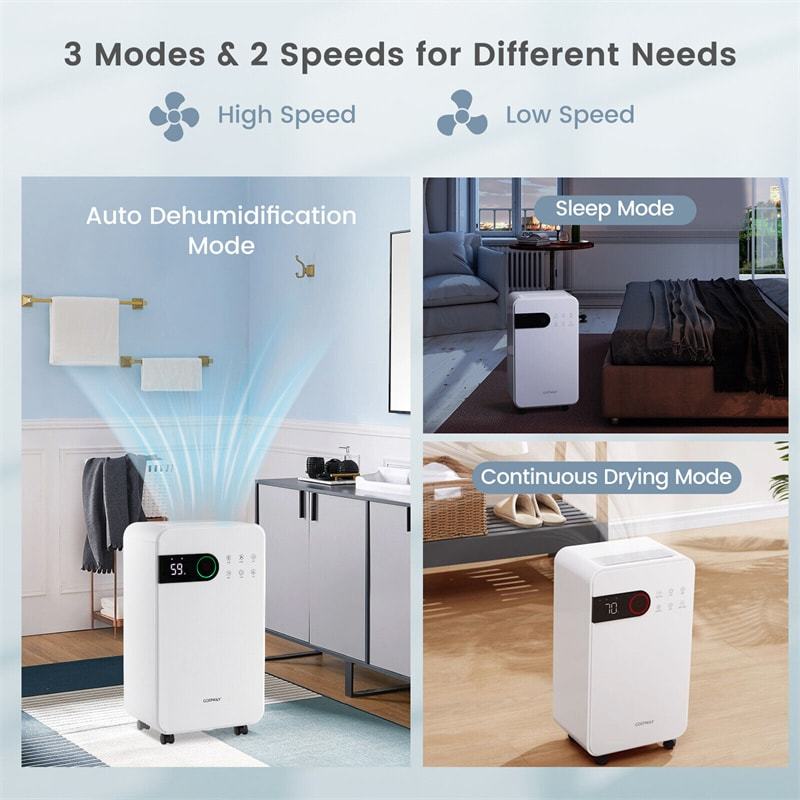 32-Pint 2500 Sq.Ft Quiet Dehumidifier for Basement & Home with Drain Hose, Sleep Mode, Child Lock, 3-Color LED Indicator & Wheels