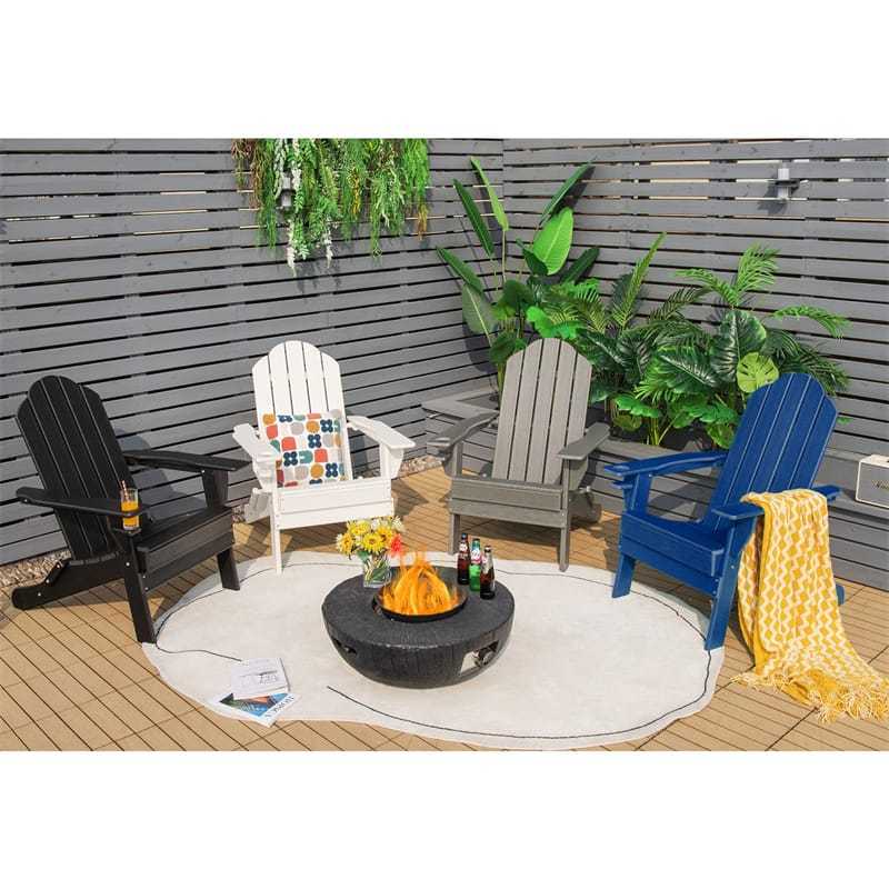 HDPE Folding Adirondack Chair, Outdoor Fire Pit Chair with Cup Holder, Weather Resistant Patio Lounge Chair for Backyard, Garden, Poolside