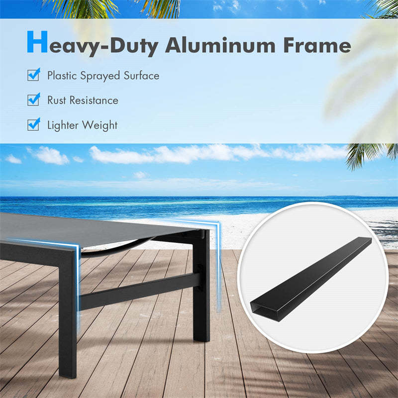 Aluminium Outdoor Chaise Lounge with 6-Position Adjustable Backrest,  Patio Lounge Chair Sun Lounger for Poolside, Backyard, Deck