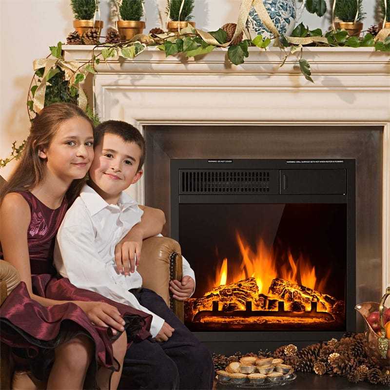 18" Electric Fireplace Insert, Freestanding Recessed Fireplace Heater w/ Remote Control, 7-Level Adjustable Flame, Overheat Protection, ETL Certified