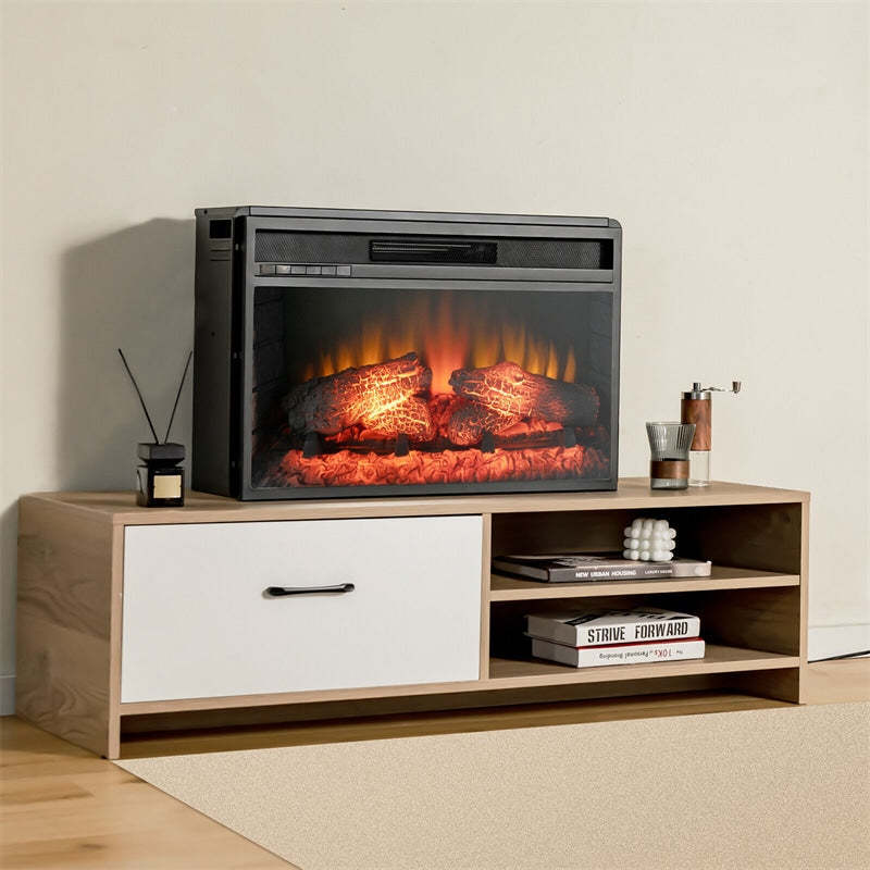 26" Infrared Quartz Electric Fireplace Insert, 1400W Recessed Freestanding Fireplace Heater with 3D Flame Effect, Remote Control & Overheat Protection