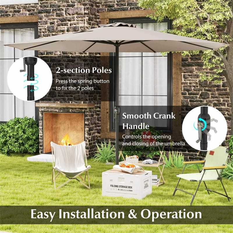 12FT Patio Umbrella, Outdoor Market Table Umbrella with Crank Handle, 8 Sturdy Ribs, Sun-Protective Waterproof Canopy, Vented for Garden Pool