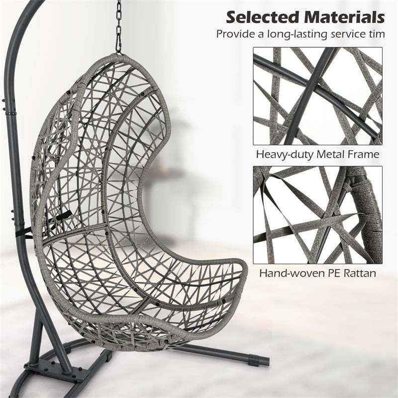 Hanging Egg Chair Wicker PE Rattan Basket Swing Chair with Stand, Pillow, Cushion for Outdoor Indoor, 350 LBS Capacity Hammock Chair