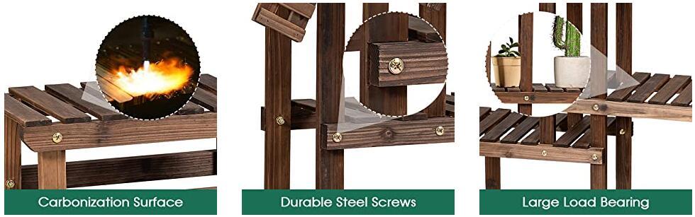 5 Tier Wood Plant Stand Flower Pot Holder with Windmill