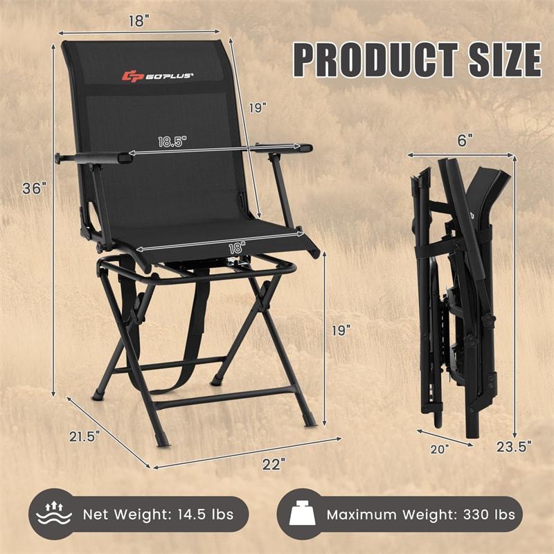 360° Swivel Hunting Blind Chair, Portable Folding Hunting Chair with Armrest, Mesh Back & Carrying Strap, Silent Hunting Seat for Dove Camping