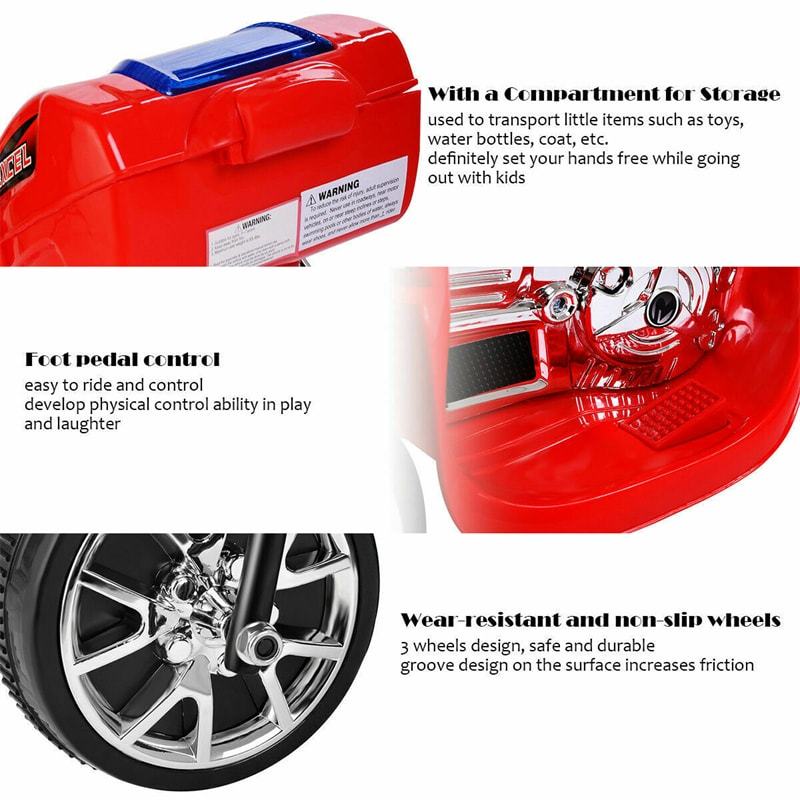 6V Kids Ride-On Motorcycle, Battery Powered 3-Wheel Motorcycle with LED Headlights, Music, Storage Trunk, Electric Motorcycle Toy for Boys/Girls he1