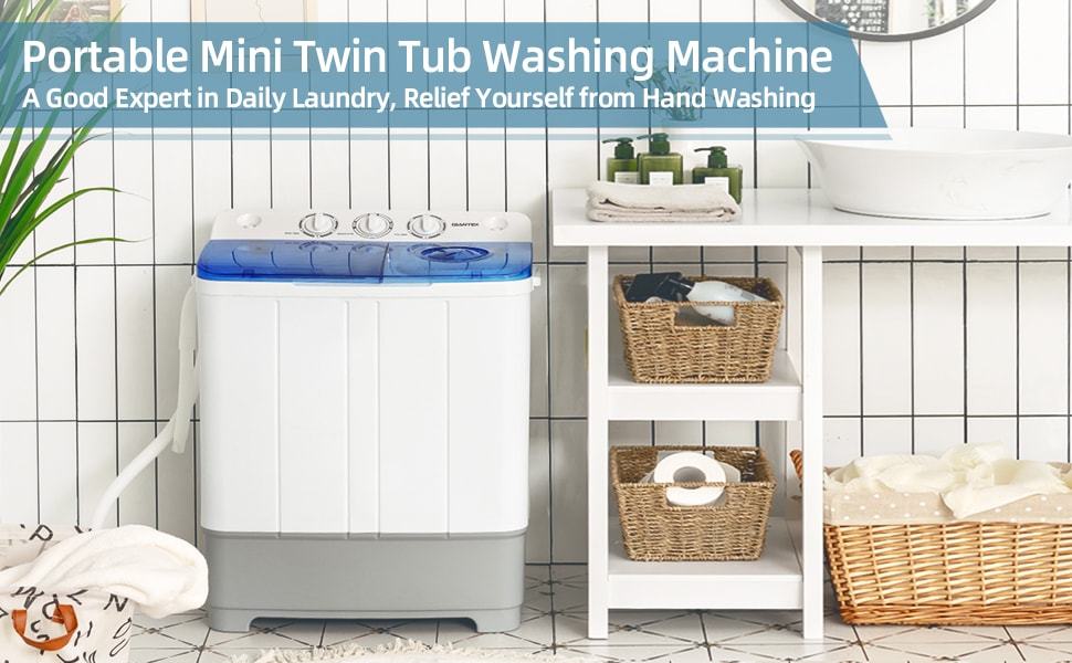 22 lbs Portable Min Twin Tub Washing Machine 2-in-1 Laundry Washer Dryer Combo