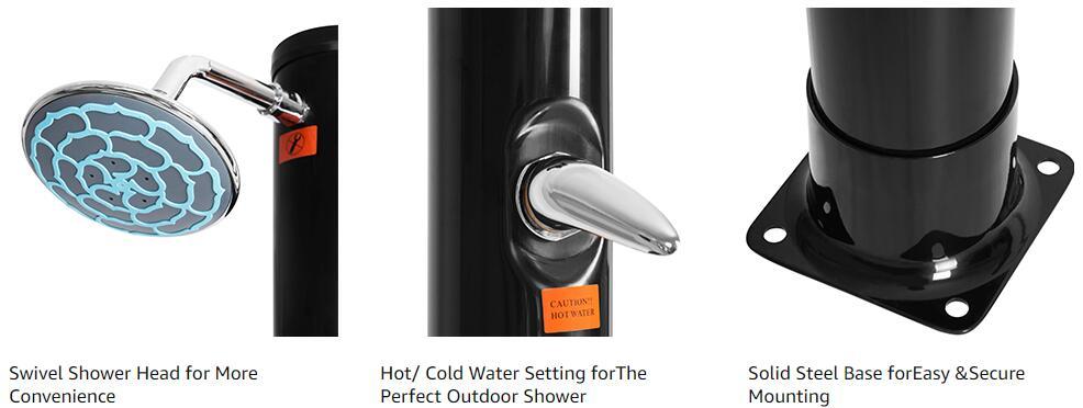 7.2Ft 9.3 Gallon Solar Heated Outdoor Shower with Shower Head