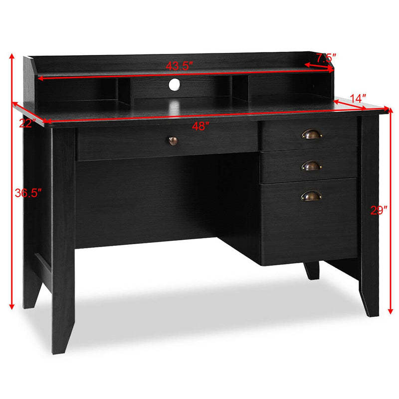 48" Wood Computer Desk with Hutch, 4 Storage Drawers & Shelves, Wooden Executive Desk for Home Office, Study Writing Desk for PC Laptop