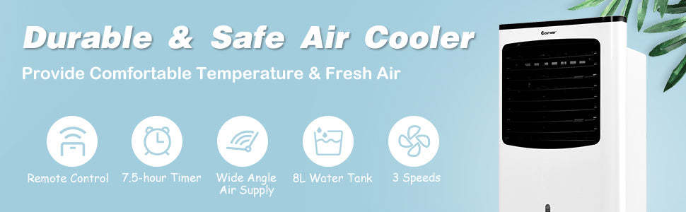 Portable Evaporative Cooler Air Cooler Fan Filter Humidify Anion with Remote Control & Water Tank