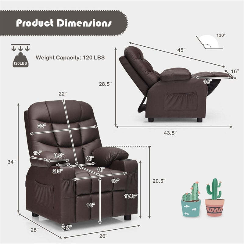Kids Recliner Chair, Adjustable Velvet Recliner with Footrest, 2 Cup Holders & Side Pockets, Ergonomic Toddler Recliner Sofa for Boys Girls Room