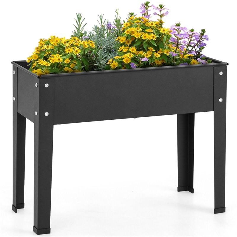 Outdoor Elevated Plant Stand 24" W Metal Raised Garden Bed Standing Planter Box with Drain Hole for Vegetable Flower Fruit