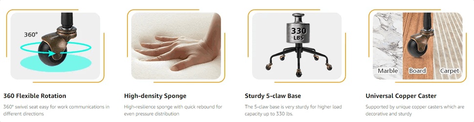 Velvet Home Office Chair Adjustable Height Swivel Task Chair with Wooden Armrest & Copper Casters