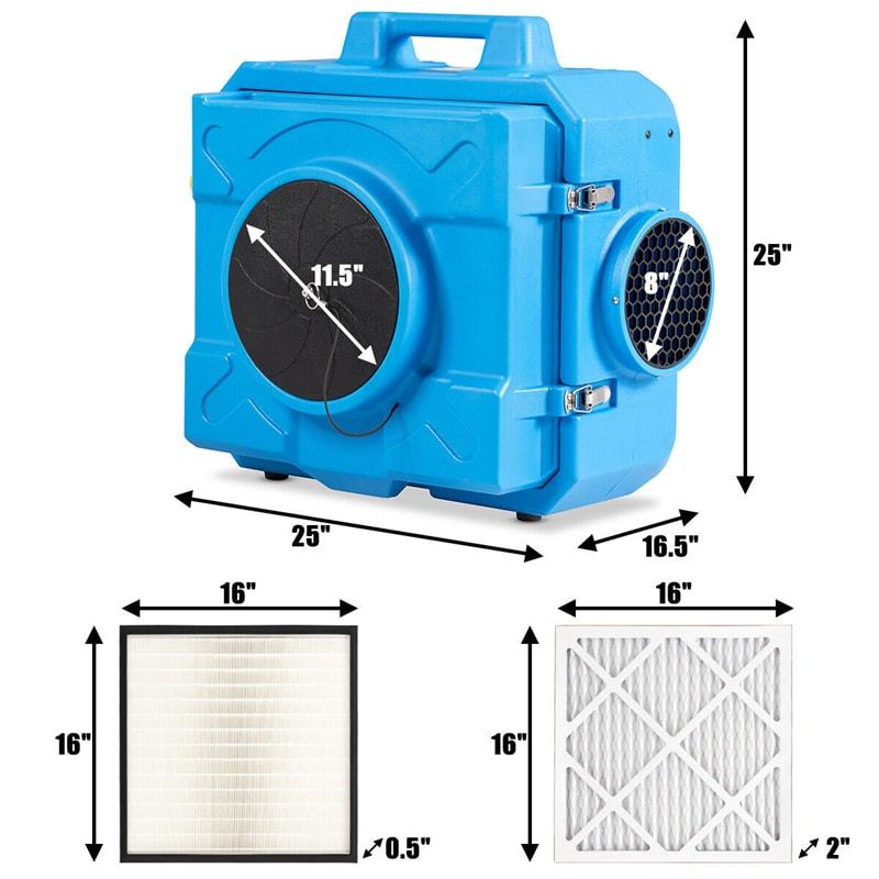 Industrial Commercial HEPA Air Scrubber with Odor Eliminator, ETL Certified 150-500CFM Heavy Duty Air Purifier Negative Air Machine for 500-2000sq.ft