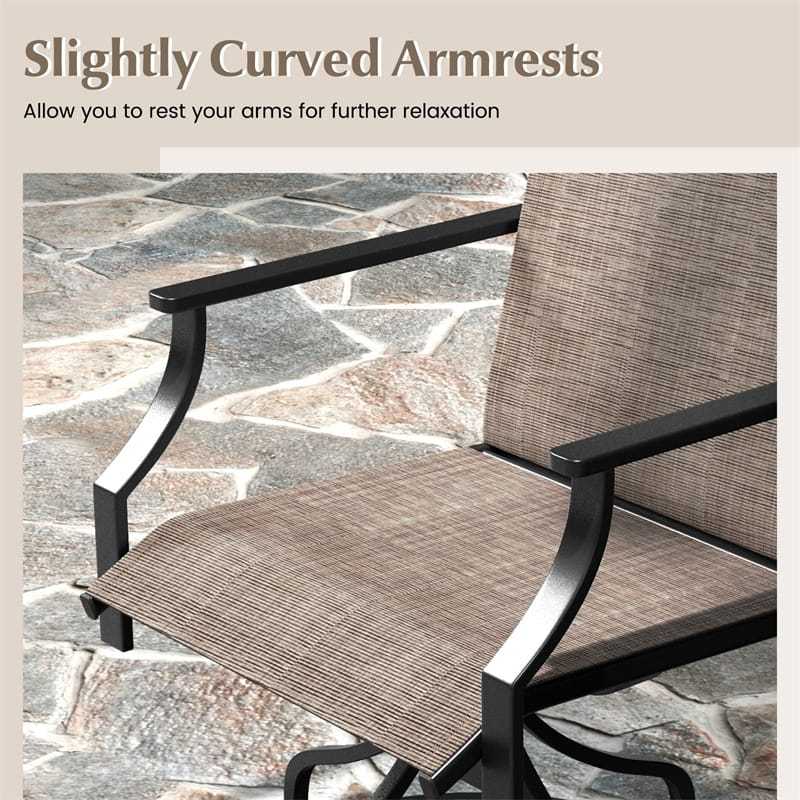 Patio Swivel Dining Chairs Set of 2 with Quick-Drying Fabric & Metal Frame, 360° Rotating Outdoor Chairs with Armrests for Deck Garden Yard