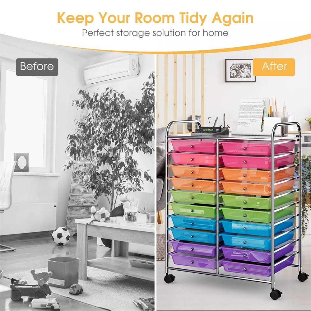 Storage Drawer Cart, 20-Drawer Rolling Cart Organizer with Lockable Wheels, Mobile Utility Cart for Office School Art Craft Supplies