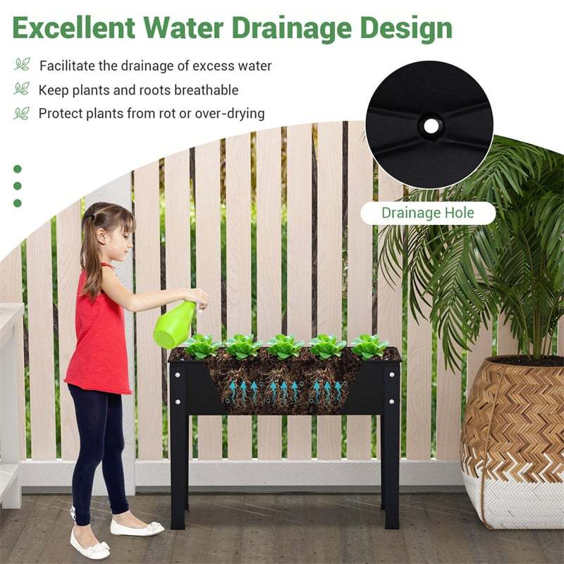 Outdoor Elevated Plant Stand 24" W Metal Raised Garden Bed Standing Planter Box with Drain Hole for Vegetable Flower Fruit