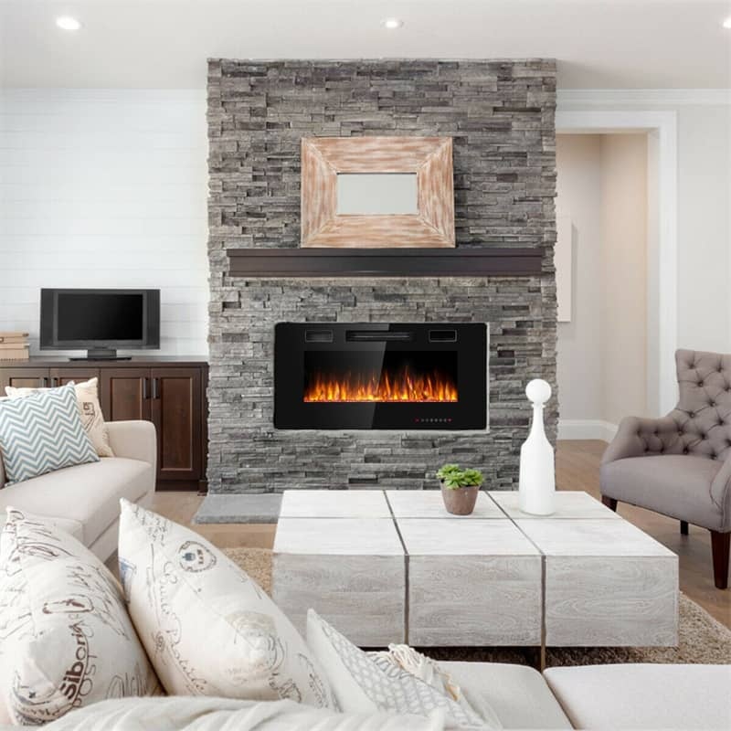 36" Recessed Electric Fireplace, Ultra-Thin Wall-Mounted Heater Insert with Adjustable Flame Color, Remote Control, Touch Screen, 8H Timer, 750W/1500W
