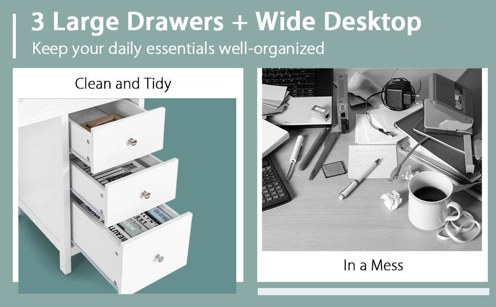 Modern Home Office Computer Desk Writing Study Desk with 3 Drawers & Large Desktop