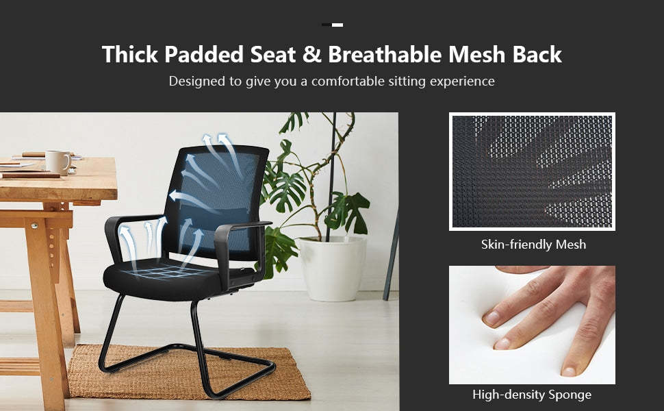 Mid Back Mesh Office Guest Chair Conference Chair with Adjustable Lumbar Support & Upholstered Seat